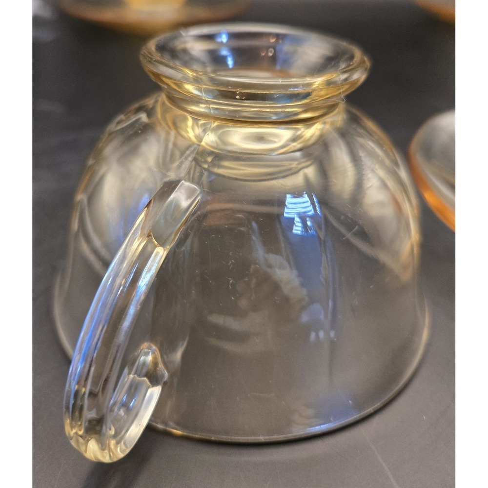 Yellow Depression Glass Vintage Fostoria "Fairfax" Includes 6 Cups And 4 Saucers - Picture 2 of 9